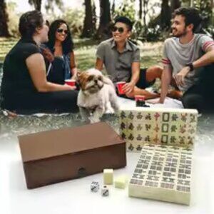 Chinese Mahjong Game Set 144 White Engraved Mini Tiles